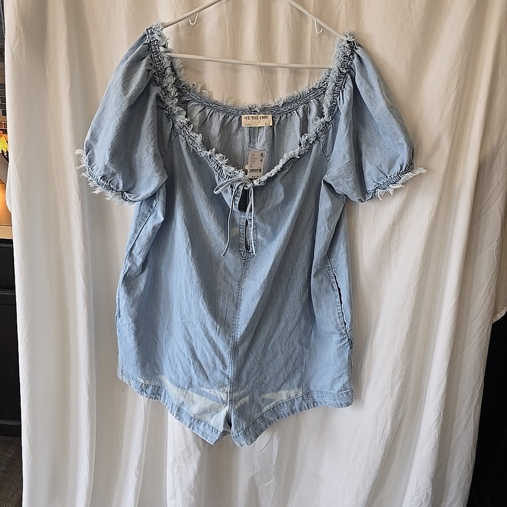NWT We The Free Light Blue Denim Romper oversized